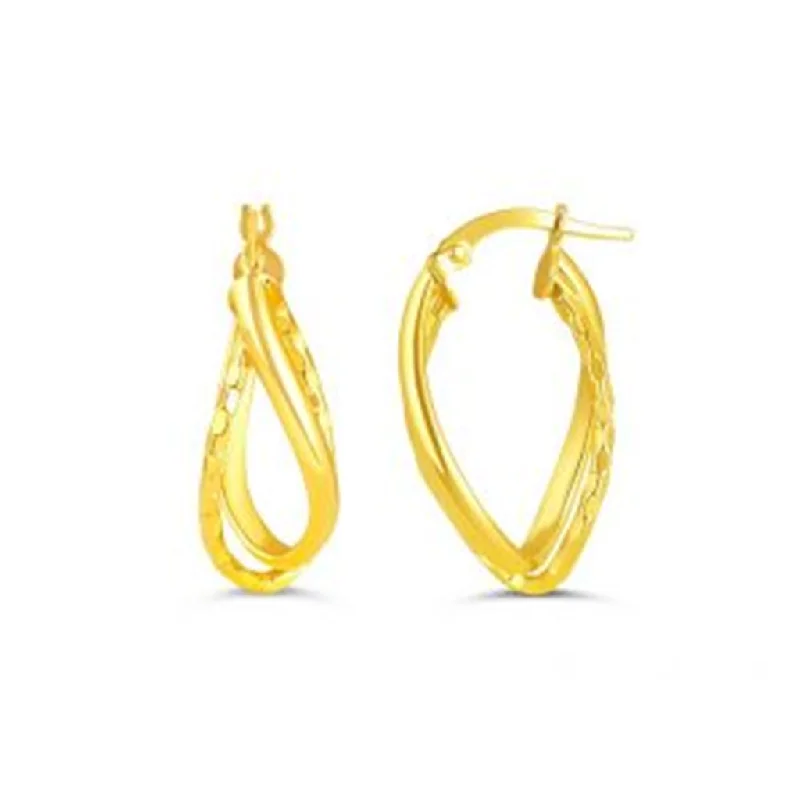 Ladies gold diamond earrings-10K Yellow Gold Twist Double Hoop Earrings