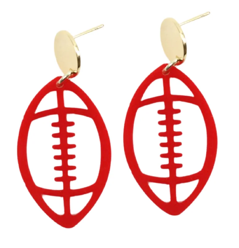 Ladies engagement earrings-Acrylic Football Earring - Red