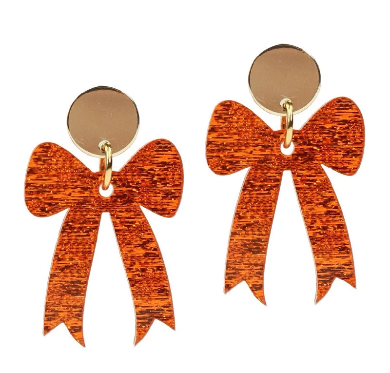 Ladies stud earrings-Gameday Bow Earring - Orange