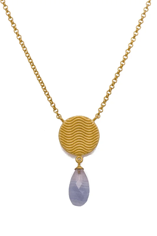 Ladies dainty necklaces-Serenity Drop Necklace 24K Gold Vermeil with Chalcedony and Pearl