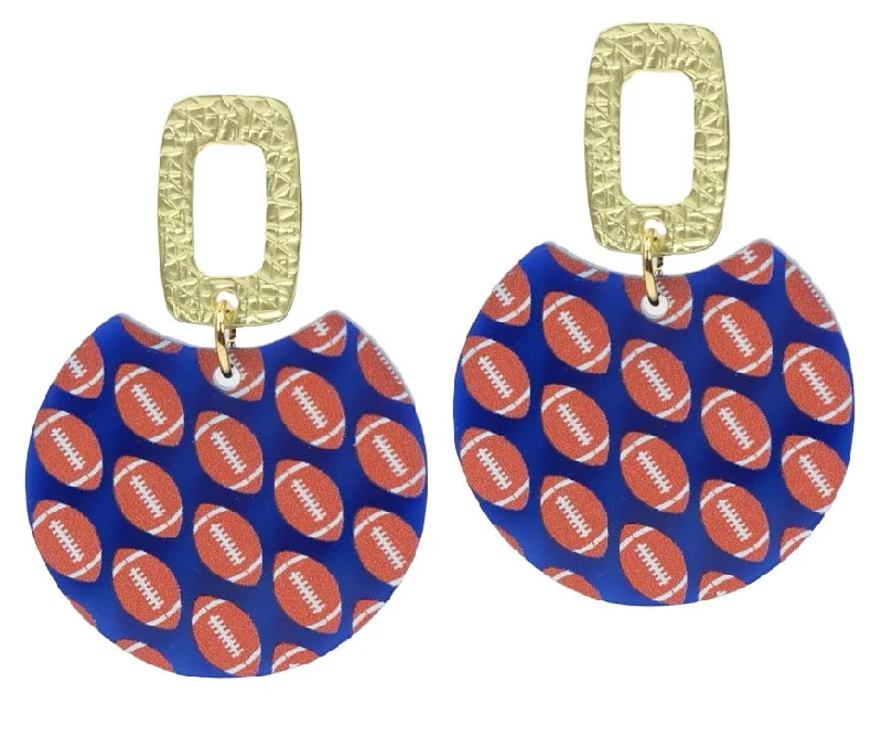 Ladies gold-plated earrings-The Leighton Earring - Blue + Orange Football