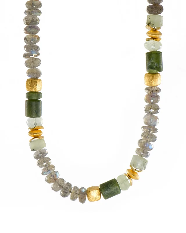 Ladies gold pendant necklaces-Prehnite and Labradorite Necklace 8mm 24K Fair Trade Gold Vermeil