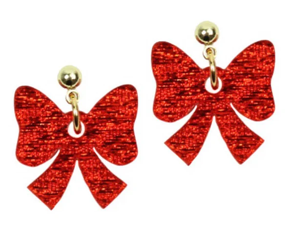 Ladies pearl drop earrings-The Red Bow Earring