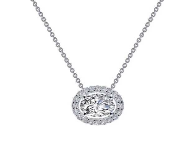 Ladies diamond solitaire necklaces-0.63 CTW Oval Halo Necklace