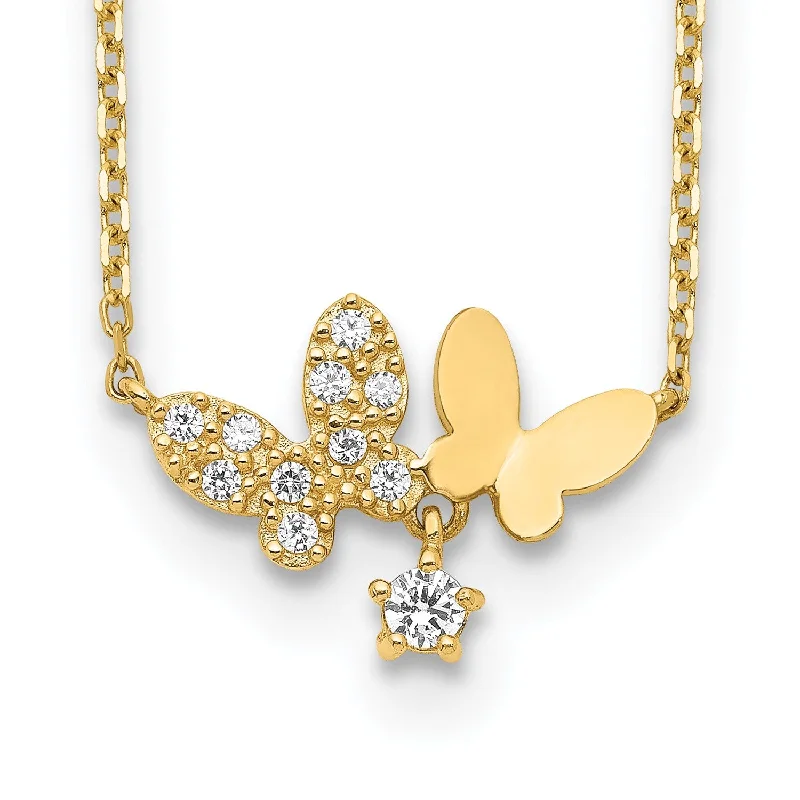 Ladies stylish necklaces-14KT Yellow Gold and CZ 18-inch+2-inch extender Butterfly Necklace