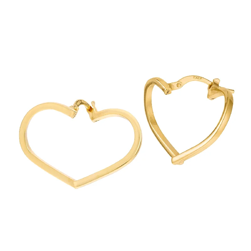 Ladies heart earrings-14K Yellow Gold Heart Shaped Hoop Earrings