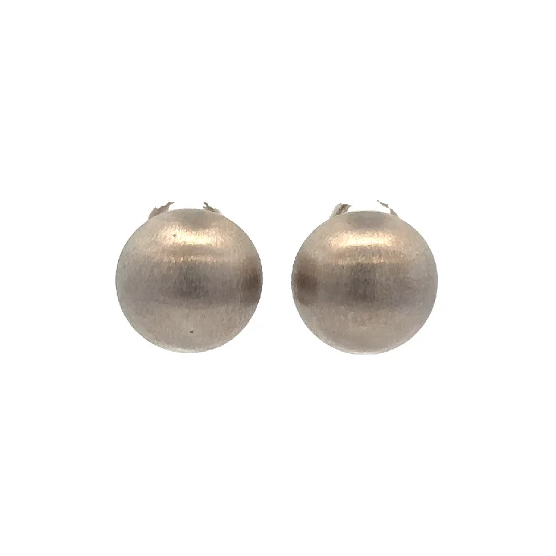 Ladies large statement earrings-Brushed Satin Ball Earrings in White Gold