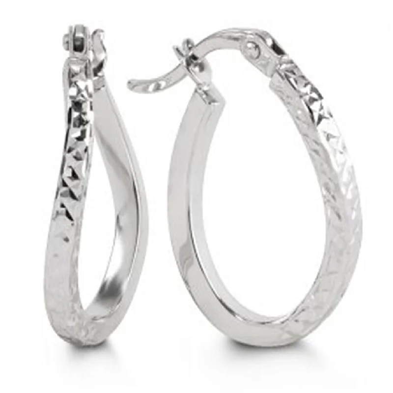 Ladies twisted earrings-10K White Gold Diamond Cut Square Tube Twist Hoop Earrings