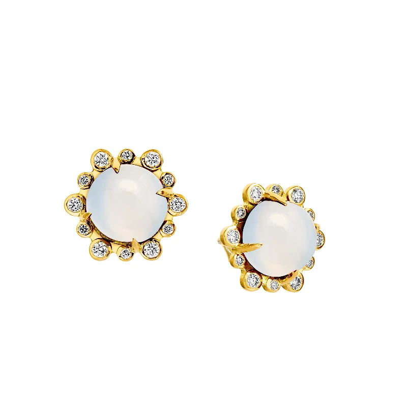 Ladies minimalist earrings-Cabochon Studs with Diamonds