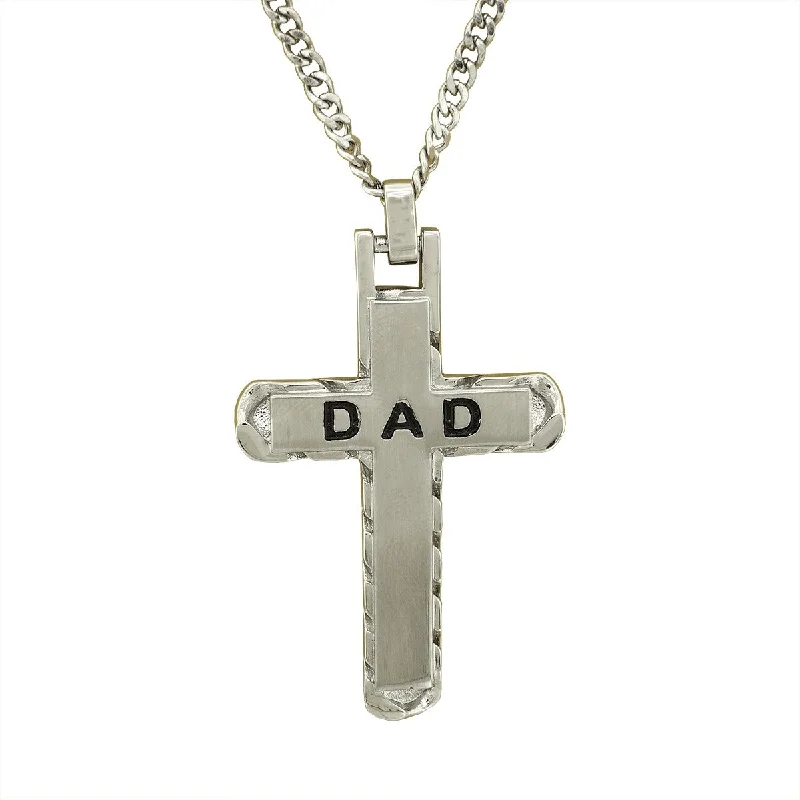 Ladies gold-plated necklaces-Stainless Steel Dad Cross Necklace