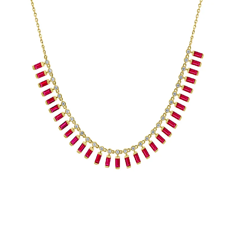 Ladies diamond necklaces-Ruby Baguette Drop Necklace