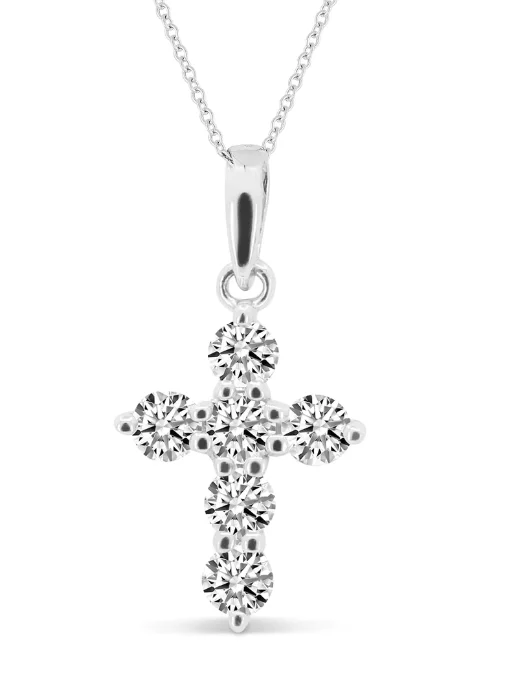 Ladies engraved necklaces-Madison K 14kt white gold diamond Cross Pendant Necklace