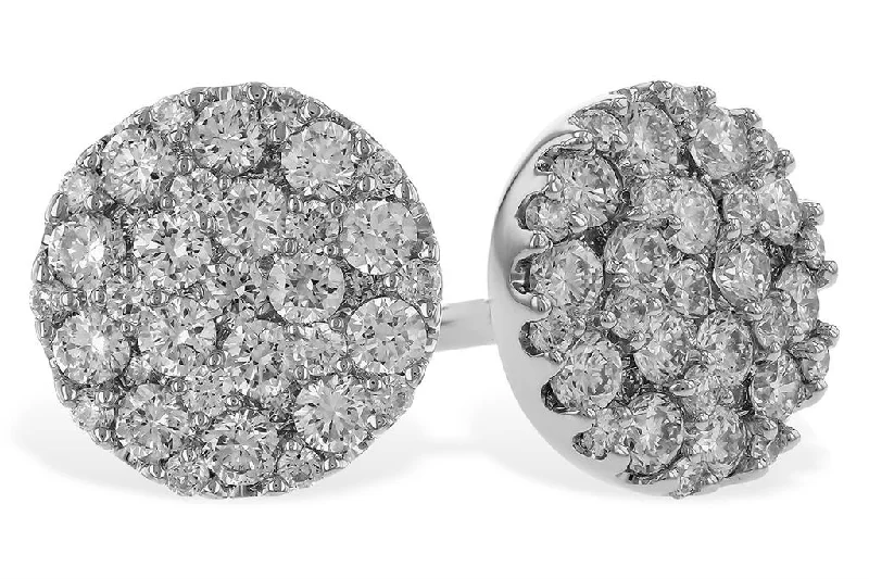 Ladies diamond drop earrings-14K White Gold 0.50ctw Diamond Cluster Stud Earrings by Allison Kaufman