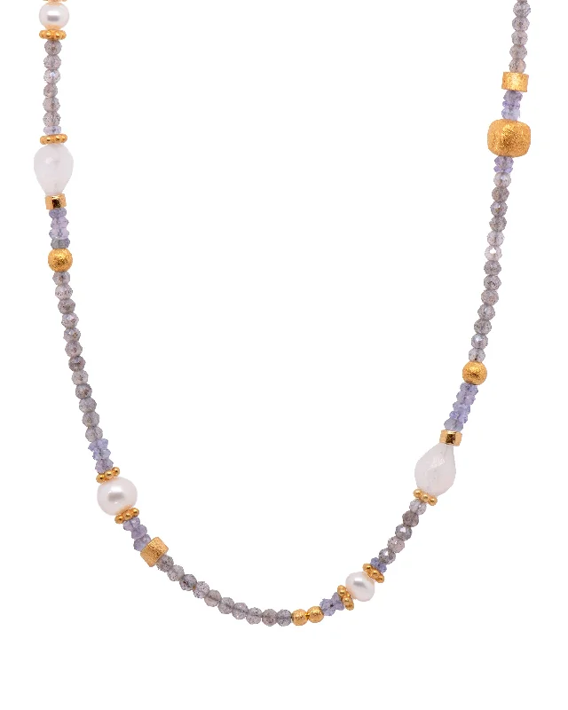 Ladies heart-shaped necklaces-Labradorite, Pearls, Tanzanite, and Rainbow Moonstone Necklace 24K Fair Trade Gold Vermeil