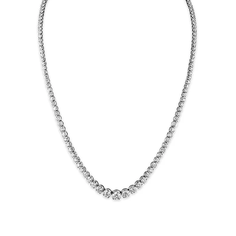 Ladies pearl pendant necklaces-Signature EcoLove 10 CTW Lab Grown Diamond 18-inch Tennis Graduated Necklace in 14KT White Gold