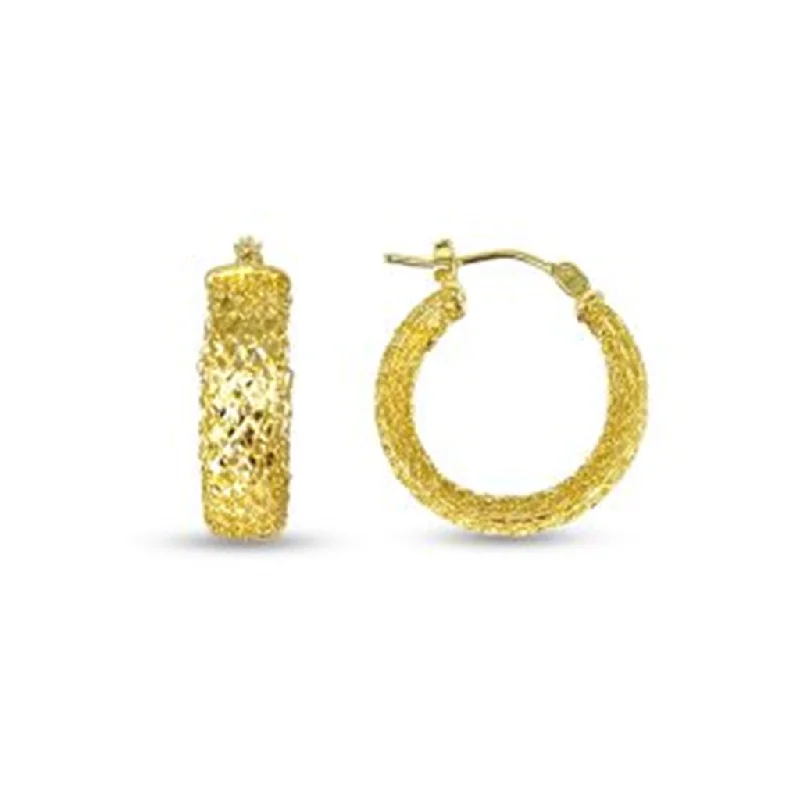 Ladies feather earrings-10K Yellow Gold Diamond Cut Hoop Earrings