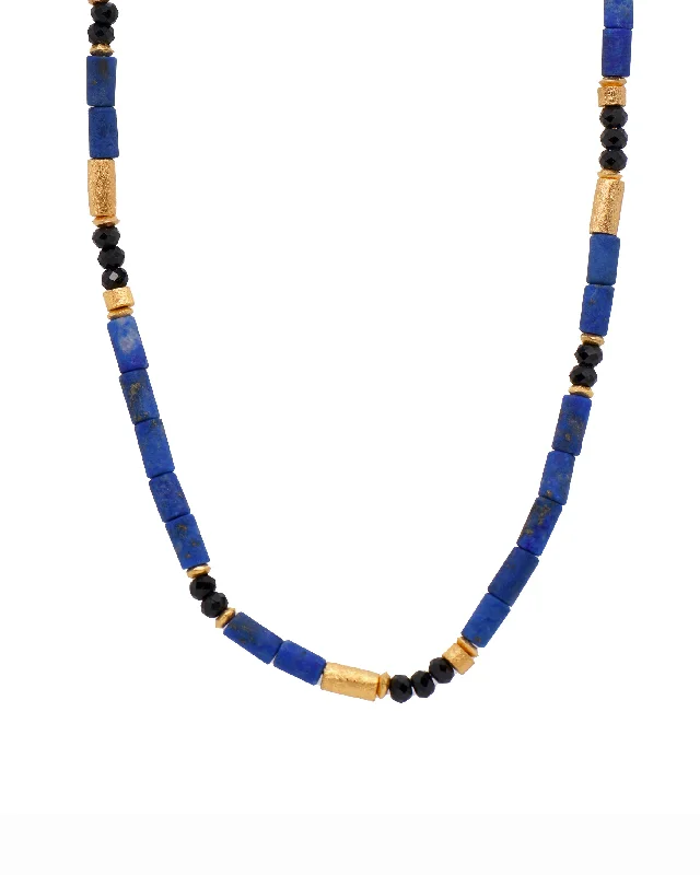 Ladies rose gold necklaces-Lapis and Black Spinel 3mm Necklace Fair Trade 24K Gold Vermeil