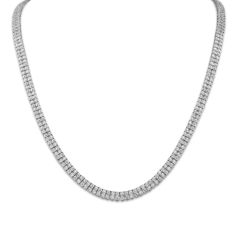 Ladies stylish necklaces-1/2 CTW Diamond 24-inch Double Row Tennis Necklace in Rhodium Plated Sterling Silver