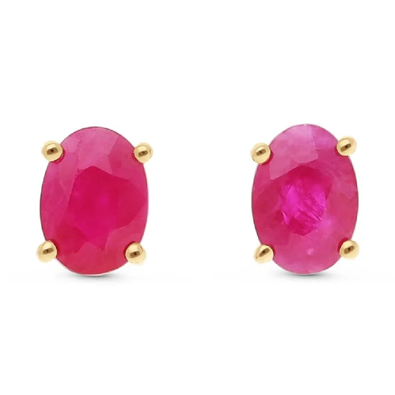 Ladies silver earrings-14K Yellow Gold 1.20ctw Oval Ruby Stud Earrings