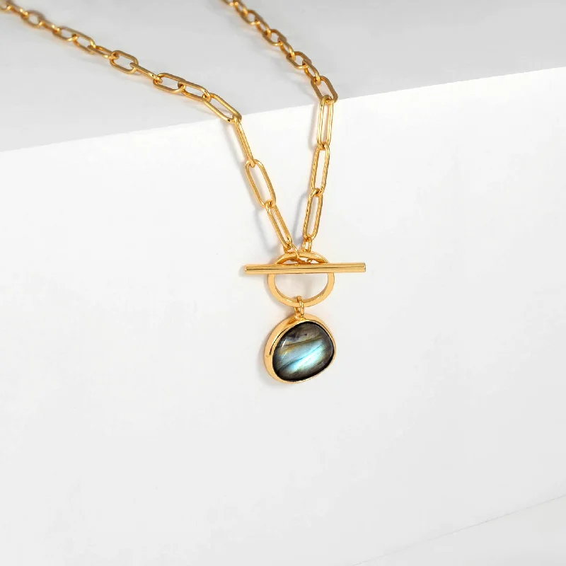 Ladies monogram necklaces-Labradorite T-Clasp Necklace