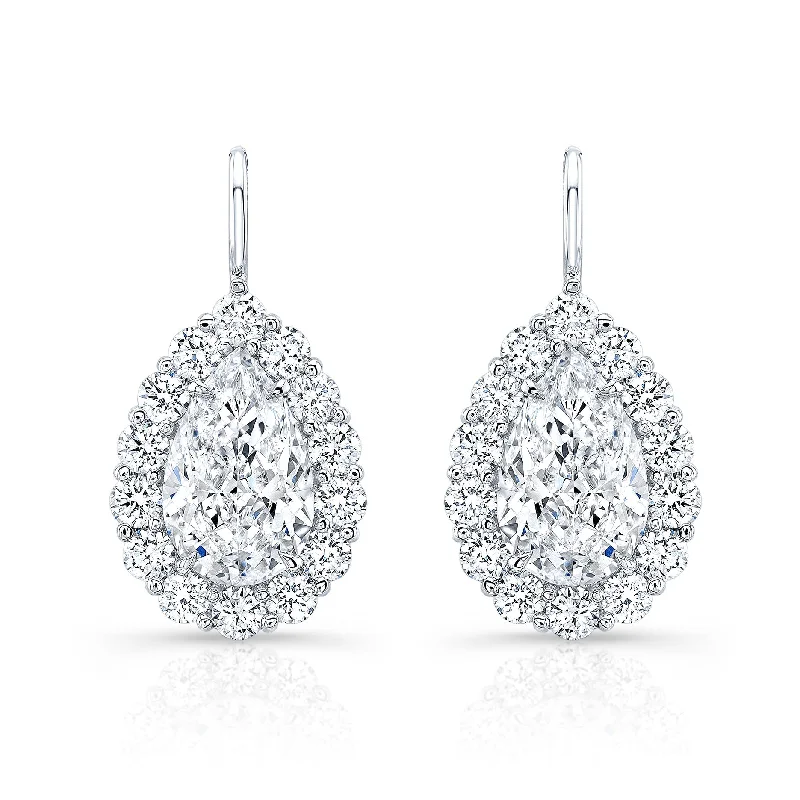 Ladies engagement earrings-Pear-Cut  Diamond Dangle Earrings