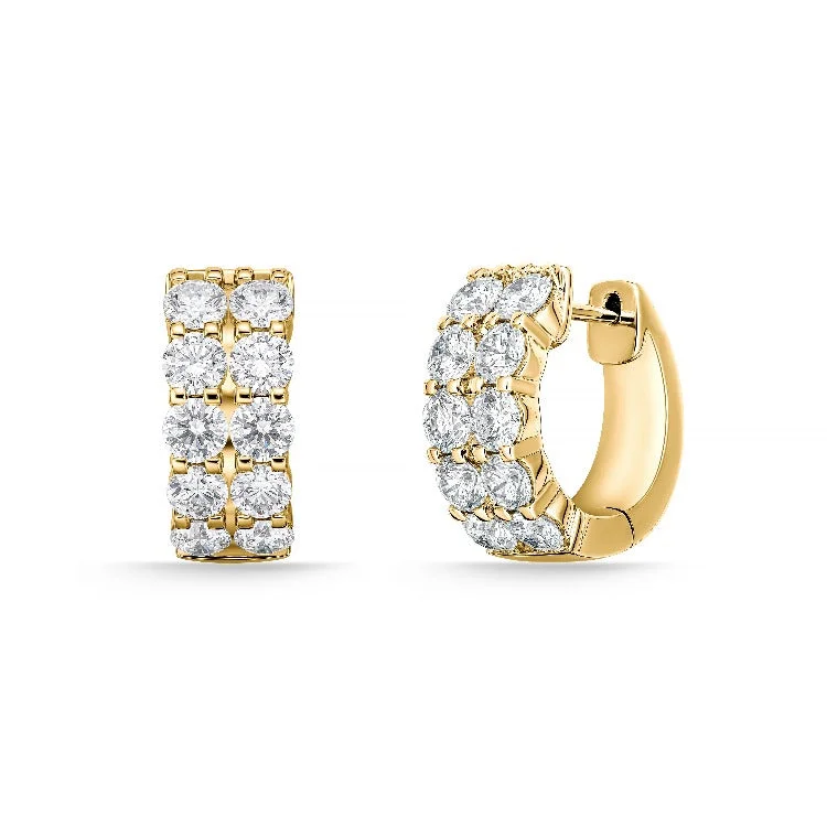 Ladies gold diamond earrings-Double Row Diamond Huggies