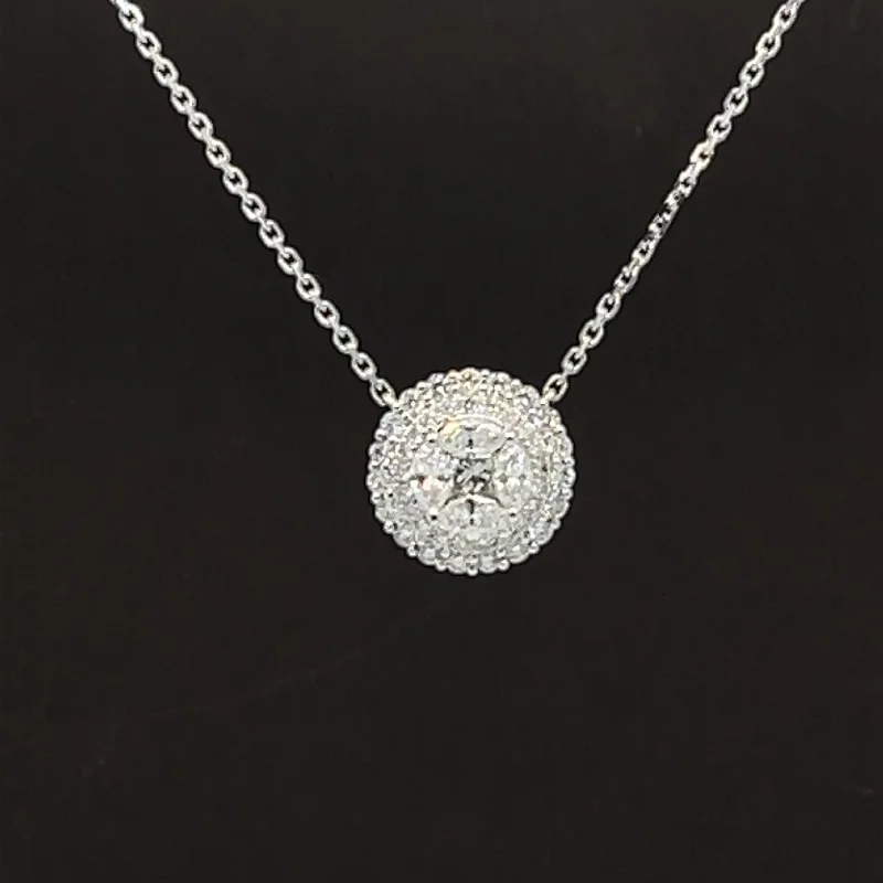 Ladies personalized necklaces-Diamond Mixed-Cut Halo Cluster Necklace in 18k White Gold - #576 -NLDIA069784