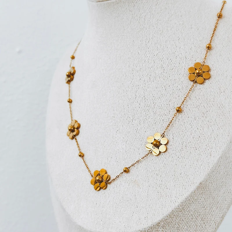 Ladies twisted gold necklaces-Floral Motif Necklace