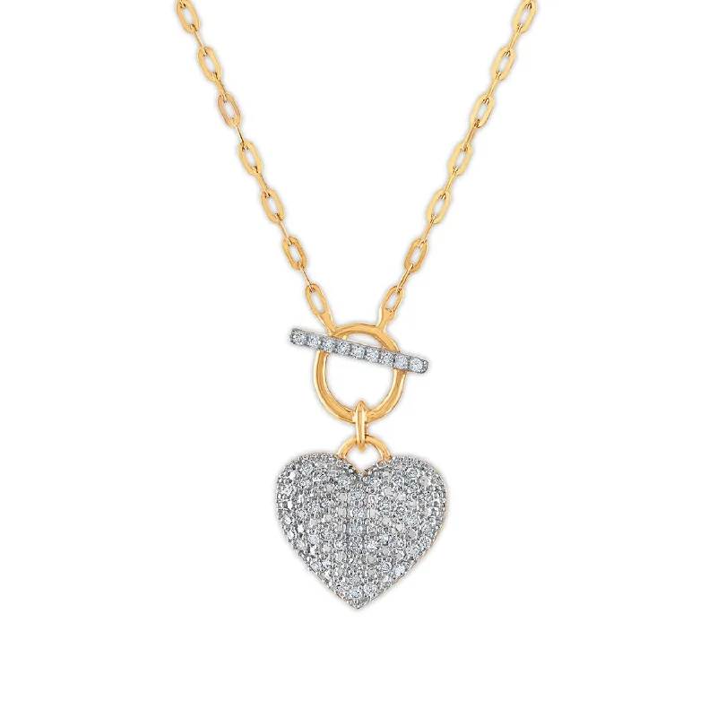 Ladies diamond pendant necklaces-1/4 CTW Diamond Heart Toggle Necklace in 10KT Gold with Paperclip Chain