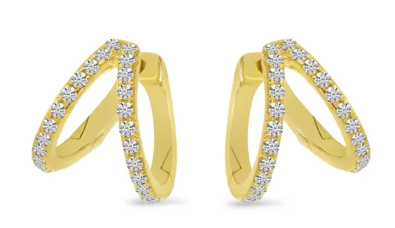 Ladies statement earrings-14K Yellow Gold 0.26ctw Diamond Double Huggie Hoop Earrings