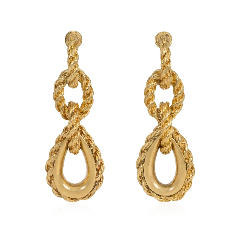 Ladies drop earrings with diamonds-Hermès ropetwist gold pendant earrings