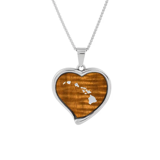 Ladies ruby necklaces-Koa Wood Heart Necklace