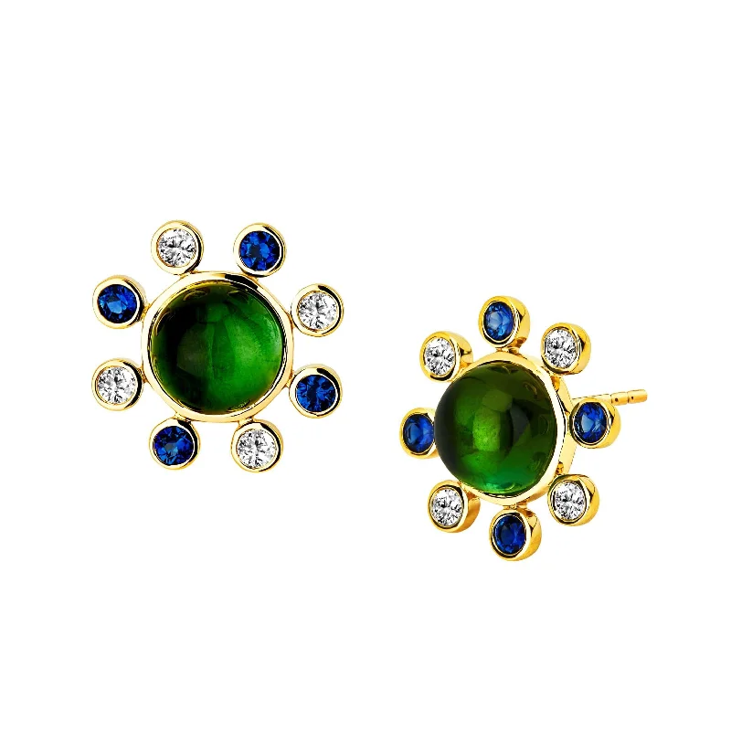 Ladies romantic drop earrings-Green Tourmaline Cabochon Studs