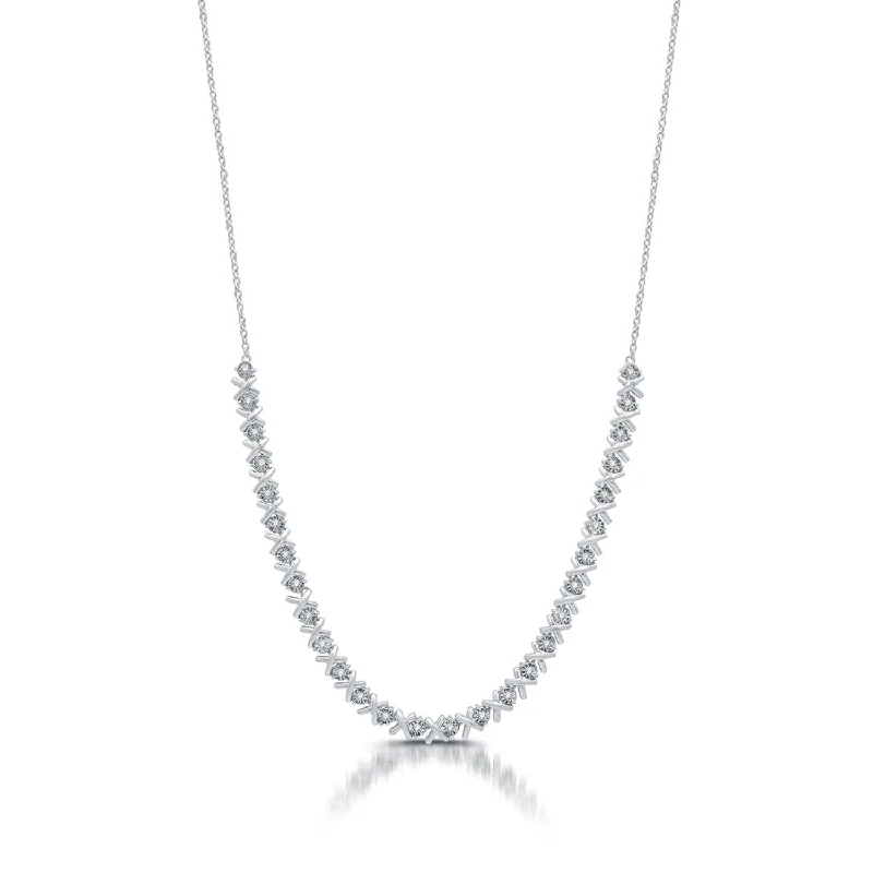 Ladies ruby necklaces-1/2 CTW Diamond Fashion Illusion Set XO 18-inch Necklace in Rhodium Plated Sterling Silver