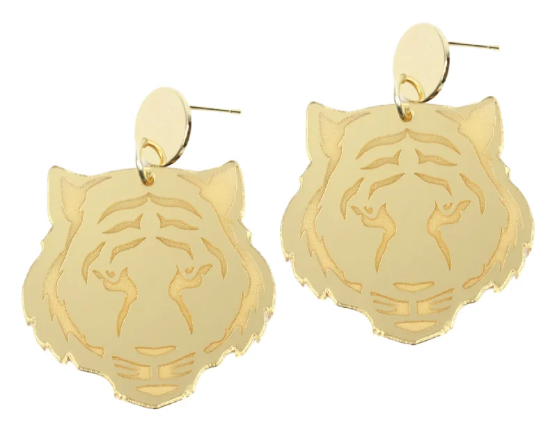 Ladies chandelier drop earrings-Gold Tiger Earring