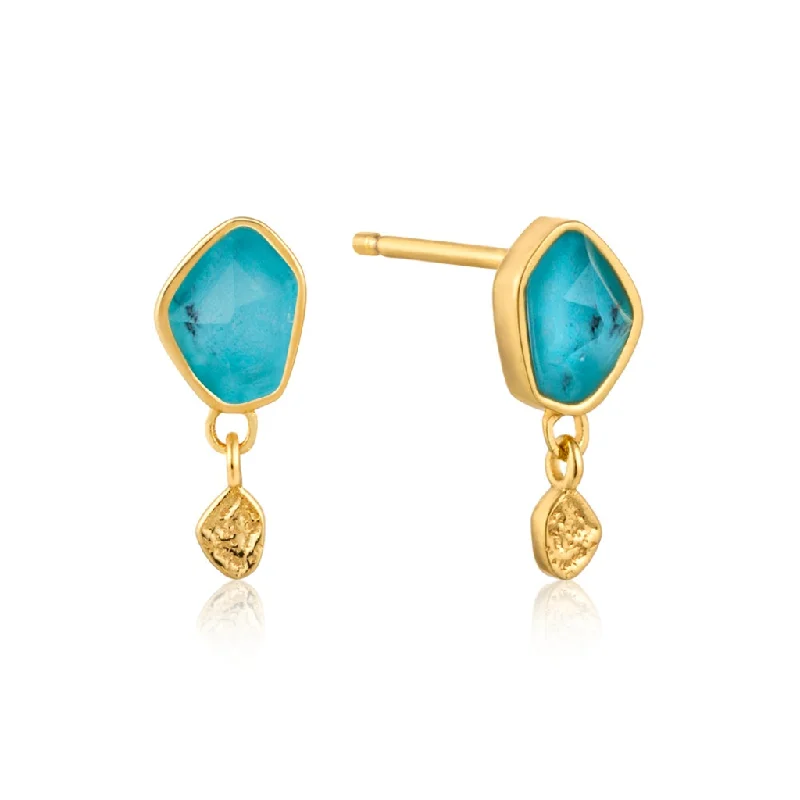 Ladies matching earrings and necklace sets-Gold Plated Turquoise Drop Earrings by Ania Haie