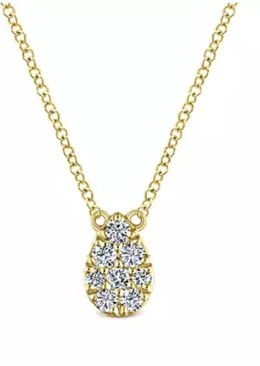 Ladies engraved necklaces-14K Yellow Gold Diamond Teardrop Pendant Necklace