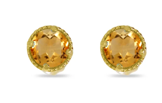 Ladies personalized earrings-14K Yellow Gold 4mm Round Citrine Milgrain Stud Earrings