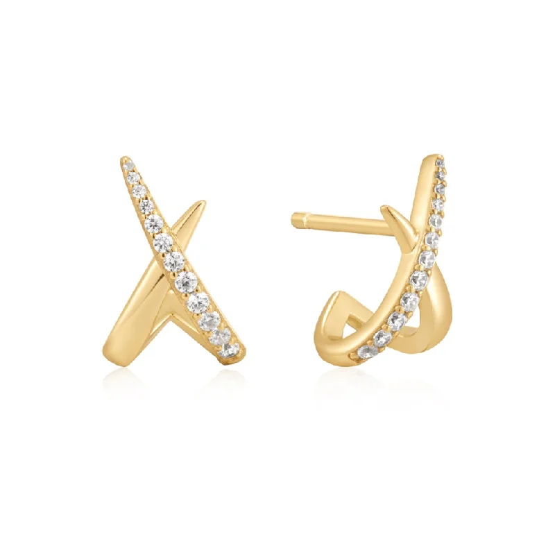 Ladies round earrings-Gold Plated Cubic Zirconia Kiss Stud Earrings by Ania Haie