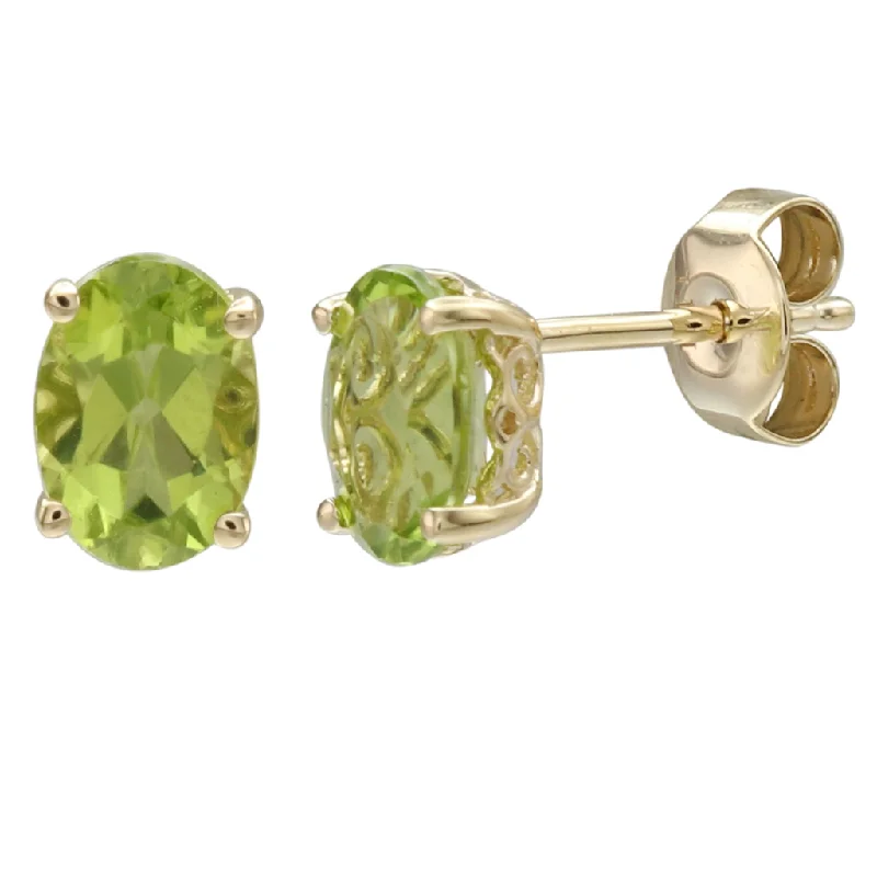 Ladies gemstone earrings-14K Yellow Gold 2.02ctw Oval Peridot Stud Earrings