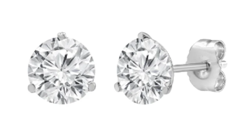 Ladies birthstone earrings-14K White Gold 0.75ctw Round Lab Diamond Solitaire Stud Earrings