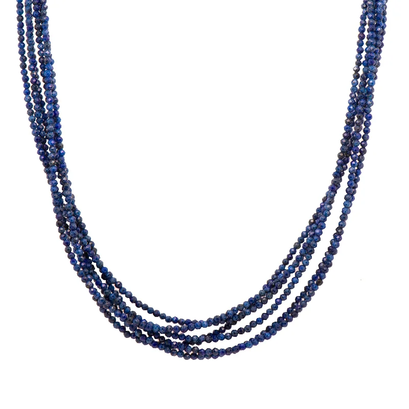 Ladies bohemian necklaces-Multi Strand Lapis 2mm Necklace 24K Fair Trade Gold Vermeil