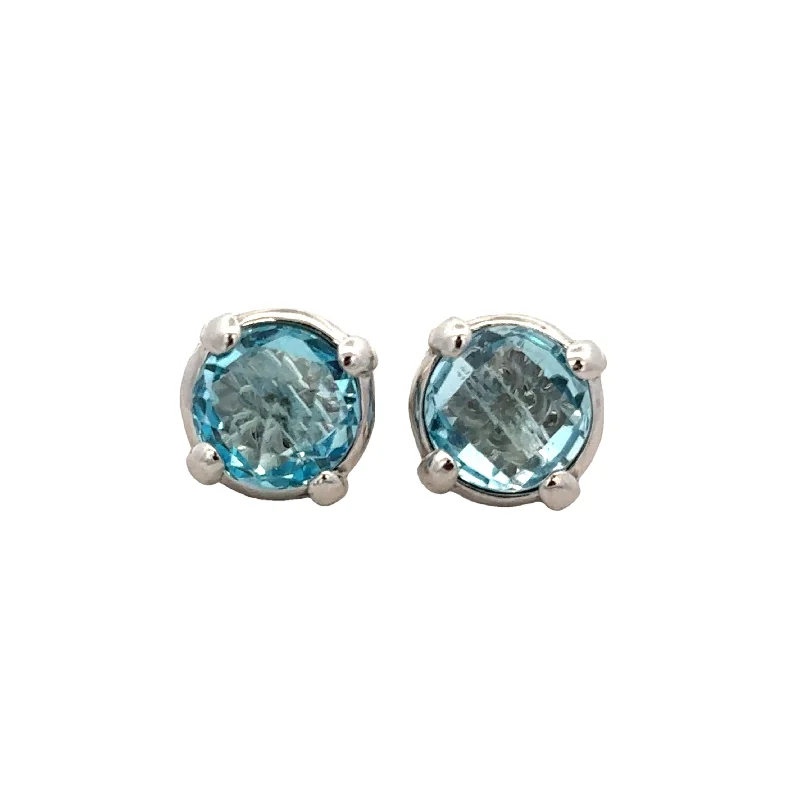 Ladies statement earrings-Blue Topaz Stud Earrings in 18k White Gold