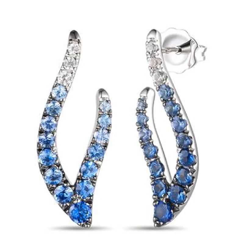 Ladies boho earrings-14K White Gold 1.21ctw Ombe Blue & White Sapphire Abstract Teardrop Earrings by Le Vian