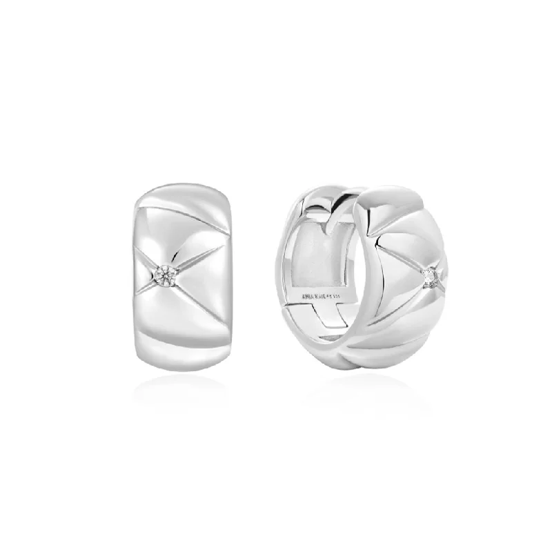 Ladies luxury diamond earrings-Sterling Silver Cubic Zirconia Kiss Huggie Hoop Earrings by Ania Haie