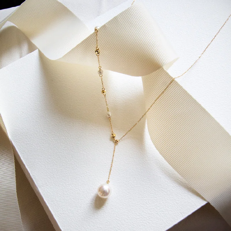 Ladies monogram necklaces-Milky Way Akoya Pearl 18k Gold Necklace