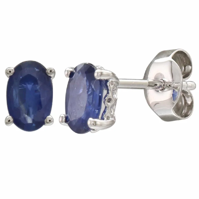 Ladies silver stud earrings-14K White Gold 1.20ctw Oval Blue Sapphire Stud Earrings