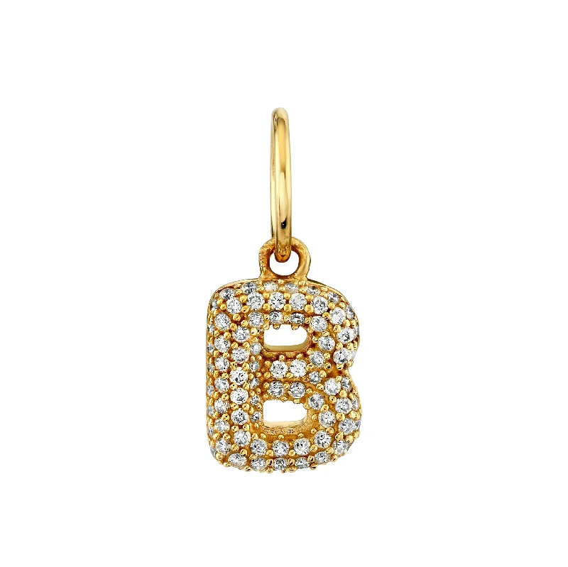 Ladies monogram necklaces-Pave Diamond Initial Bubble Charm