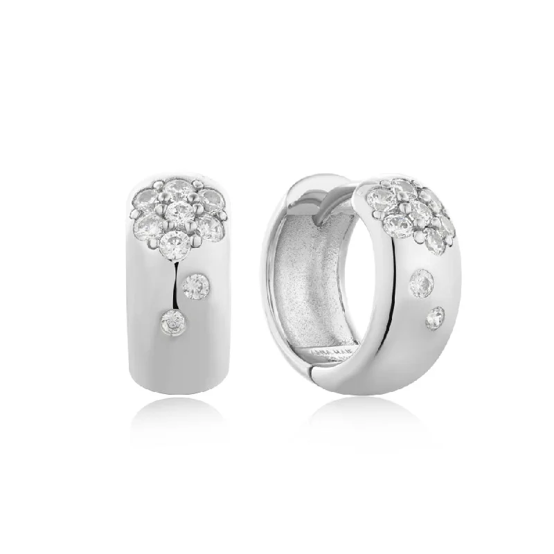 Ladies diamond drop earrings-Sterling Silver Cubic Zirconia Chunky Huggie Hoop Earrings by Ania Haie