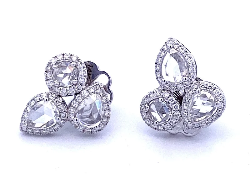 Ladies mixed-metal earrings-14K White Gold 1.34ctw Diamond Halo Cluster Stud Earrings